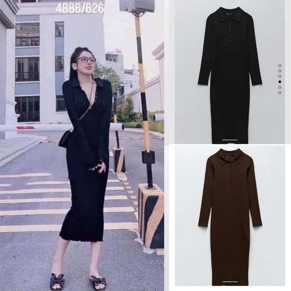Váy Thun Gân dáng dài cổ Polo Zara Auth New Tag có sẵn 4886/626 4886626