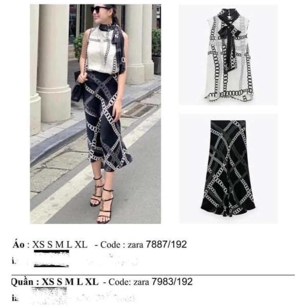 Áo kiểu không tay nơ cổ họa tiết dây xích Zara Auth new tag có sẵn 7887/192 7887192