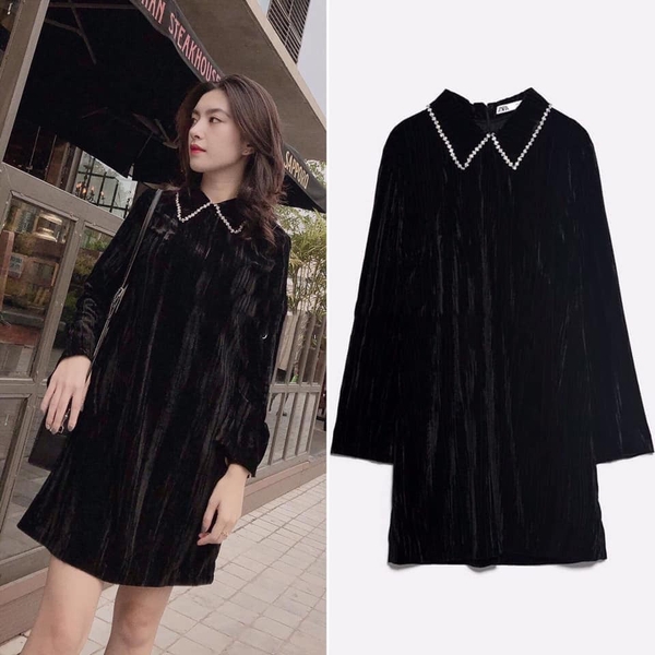 Váy nhung cổ đá dáng ngắn suông Zara Auth new tag có sẵn 2731/257 2731257