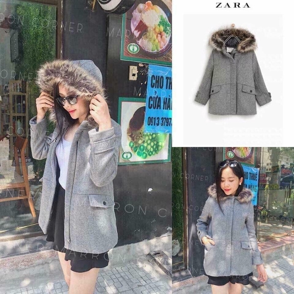 Áo khoác Dạ có mũ Zara Auth new tag có sẵn 6111/127 6111127