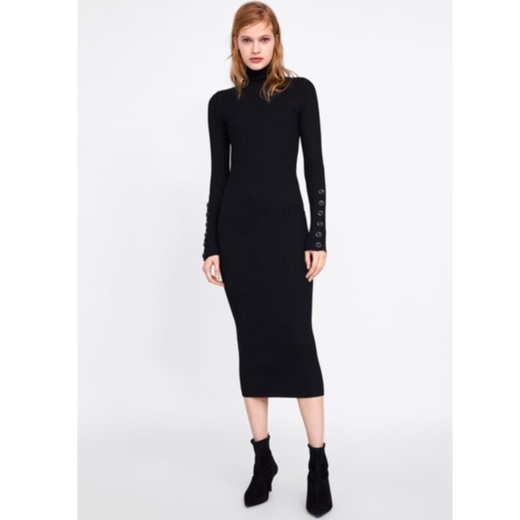 Váy len co dãn dáng body cổ cao Zara Auth New tag có sẵn 3471/005 3471005 bầu nhỏ mặc được