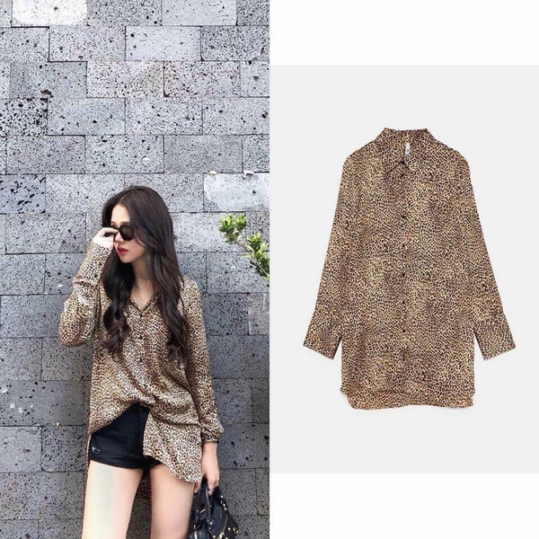 Áo sơ mi lụa họa tiết báo Zara Auth new tag có sẵn
