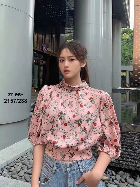 Áo Blouse lụa in hoa hồng Zara Auth New Tag có sẵn 2157/238 2157238