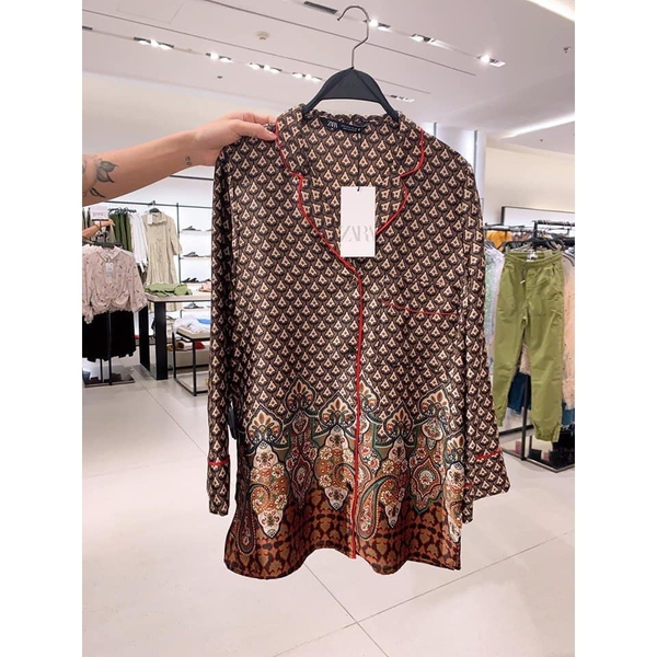 Áo sơ mi lụa dáng rộng Zara Auth new tag có sẵn