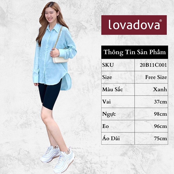 [HCM] Áo sơ mi dài tay cách điệu đuôi tôm Lovadova 20B11C001 - Xanh