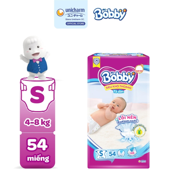Bobby Tã bỉm dán S54 Siêu khô thoáng Lõi nén cotton-soft
