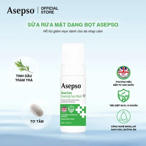 Asepso Sữa Rửa Mặt Dạng Bọt Tơ Tằm Và Hương Tràm Trà 150ML_773740