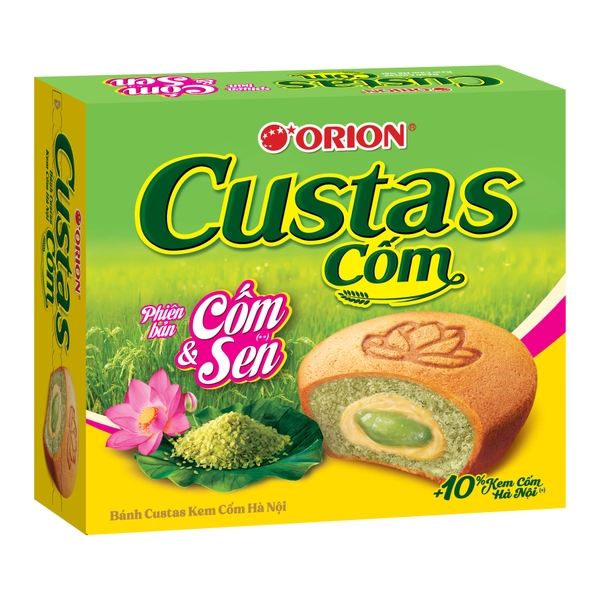 [THÙNG 8 HỘP] Orion Custas Bánh Kem Cốm Hà Nội Phiên Bản Cốm & Sen Hộp 282.6g (12 gói x 23.55g)
