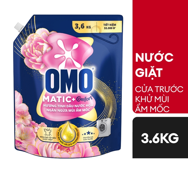 [THÙNG 4 TÚI] Omo Nước Giặt Matic Cửa Trước Ngăn Ngừa Mùi Ẩm Mốc Túi 3.6kg