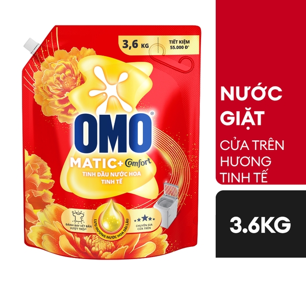 [THÙNG 4 TÚI] Omo Nước Giặt Matic Comfort Cửa Trên Tinh Dầu Nước Hoa Tinh Tế Túi 3.6kg