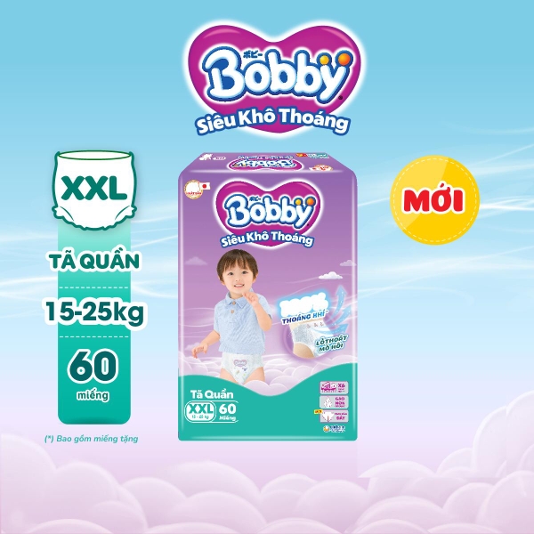 Bobby Tã bỉm quần XXL56 Siêu khô thoáng (cộng miếng ngẫu nhiên)