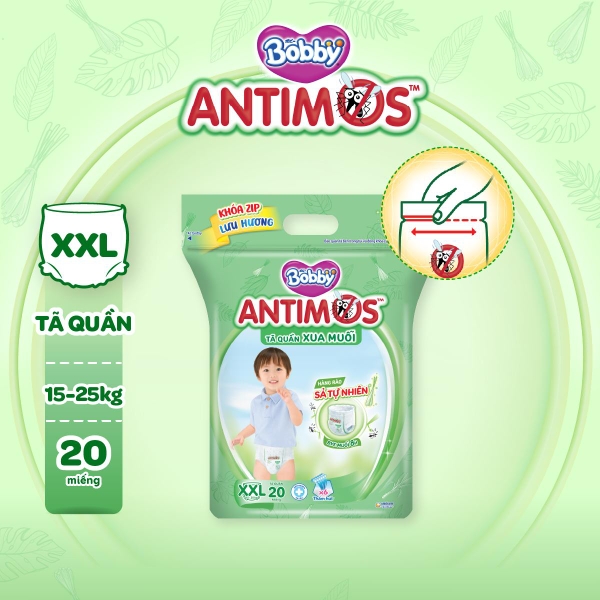 Túi tã bỉm quần xua muỗi Bobby Antimos 20 miếng - size XXL20