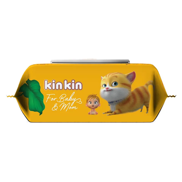 Khăn ướt Kin Kin 100 tờ, có nắp, không mùi (mèo cam)