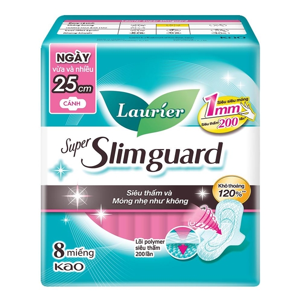 Laurier Băng vệ sinh Siêu Mỏng 1mm Bảo Vệ 25cm 8 miếng