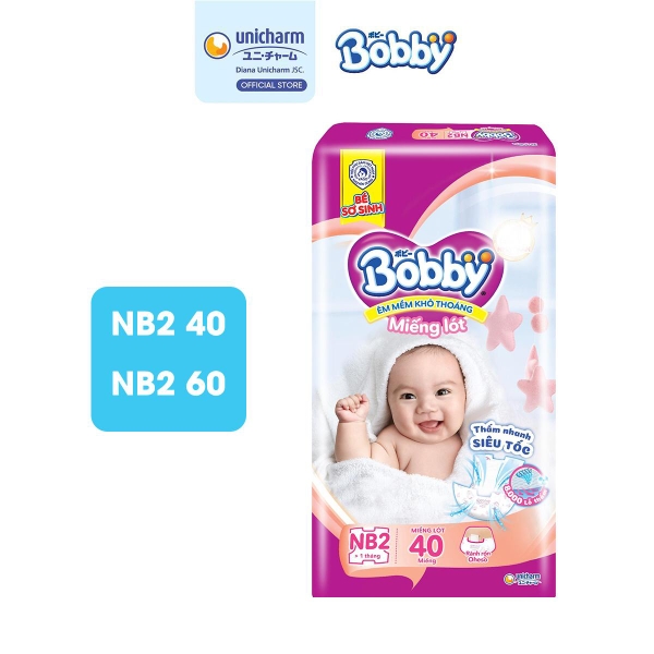Bobby Miếng lót sơ sinh Newborn 2 - NB2 (40 miếng) Siêu khô thoáng Cho bé