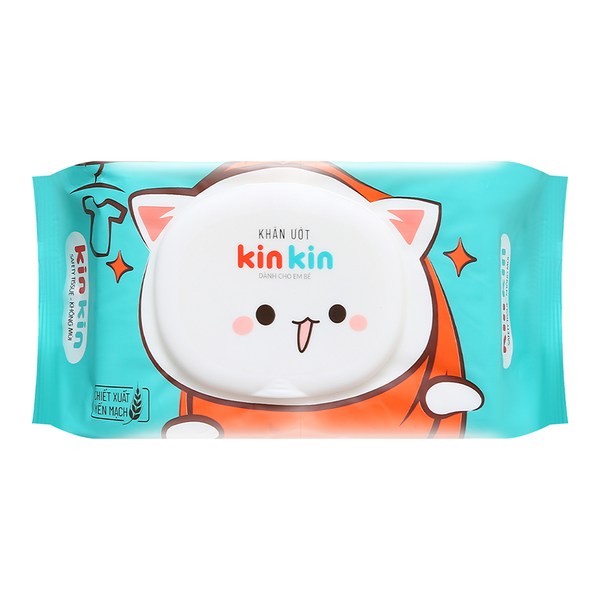 Khăn ướt vệ sinh Kin Kin 100 tờ, có nắp, không mùi (mèo trắng)
