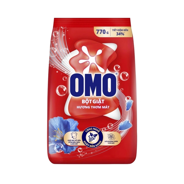 [THÙNG 24 GÓI] Omo Bột Giặt Công Nghệ Xoáy Bẩn Xanh Hương Thơm Mát Gói 770g