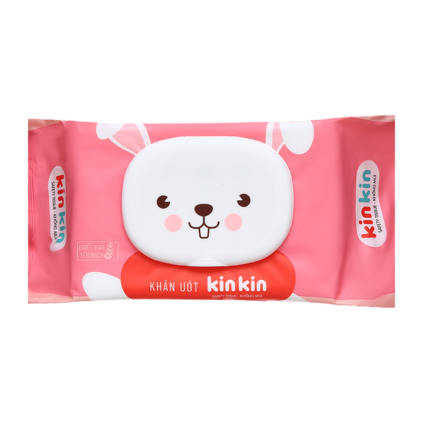 Khăn ướt vệ sinh Kin Kin 100 tờ, có nắp, không mùi (thỏ hồng)