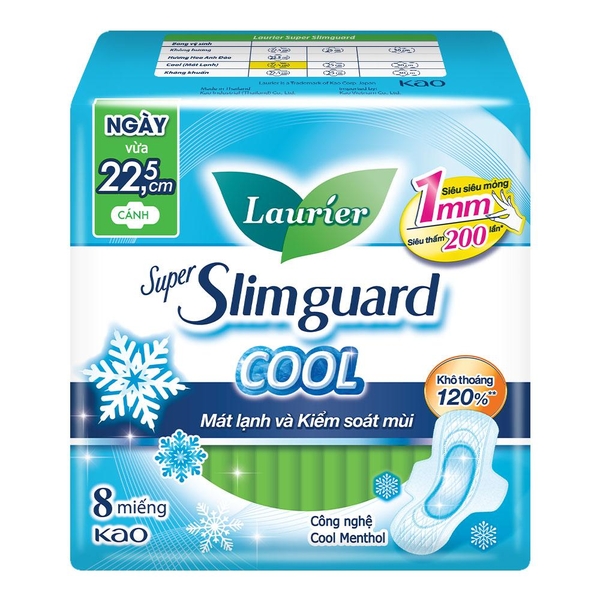Laurier Băng vệ sinh Siêu Mỏng 1mm Mát Lạnh 22.5cm 8 miếng