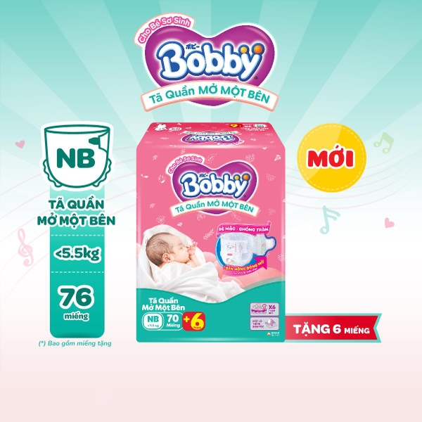 Bobby Tã bỉm quần Mở Một Bên size NB70+6 miếng