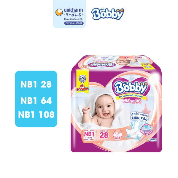 Bobby Miếng lót sơ sinh Newborn 1 - NB1 (28 miếng) Siêu khô thoáng Cho bé