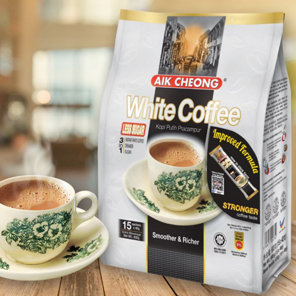 Cà phê trắng ít đường (less sugar) Aik Cheong White Coffee - 600g (15 gói x 40g)