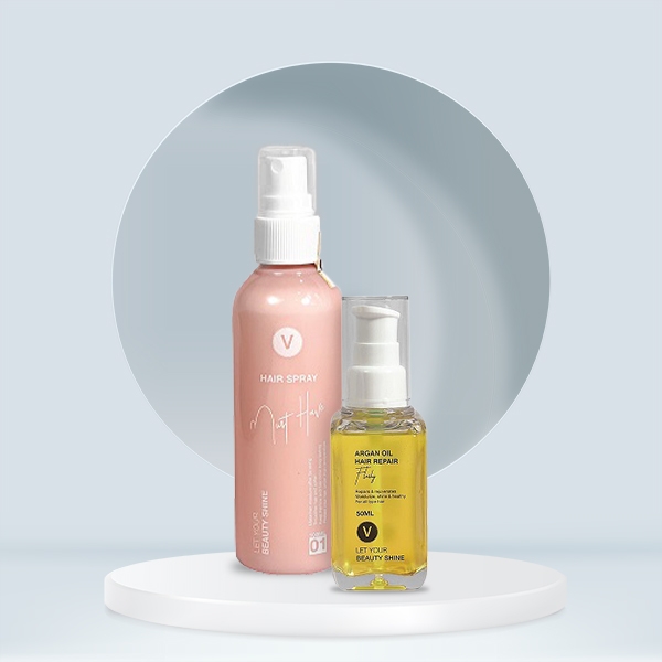 Combo tóc bồng bềnh (Hồng): 1 Serum dưỡng tóc Vyvy Hair Care Argan Oil Hair Repair 50ml và 1 Sữa dưỡng tóc Vyvy Hair Care Must Have 100g - dành cho tóc nhuộm Combo tóc bồng bềnh (Hồng): 1 Serum dưỡng tóc Vyvy Hair Care Argan Oil Hair Repair 50ml và 1 Sữa dưỡng tóc Vyvy Hair Care Must Have 100g - dành cho tóc nhuộm