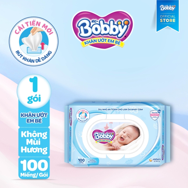 Khăn ướt Bobby Care không hương - gói 100 tờ