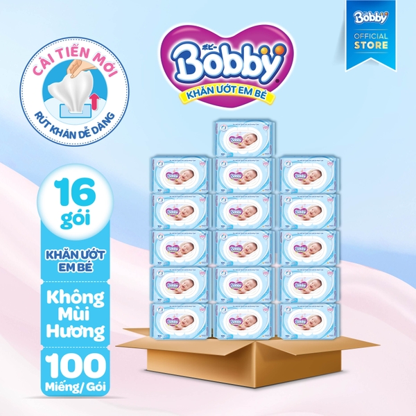 [THÙNG 16 GÓI] Khăn ướt Bobby Care không hương/có hương - gói 100 tờ