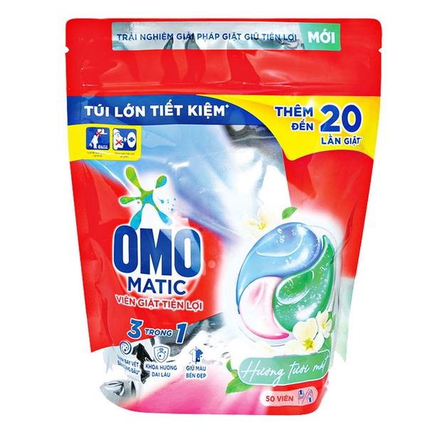 Viên giặt OMO tiện lợi tươi mát túi 525g 50 viên