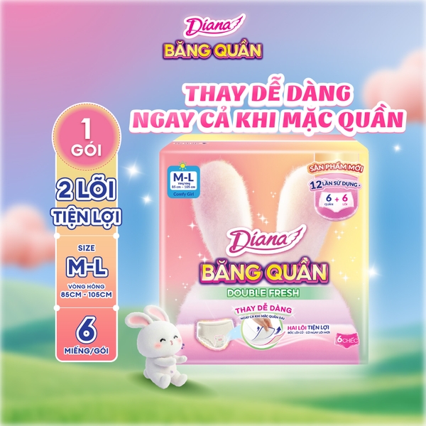 Diana Double Fresh Băng Vệ Sinh Dạng Băng Quần 2 lõi M-L 6_010736/010743