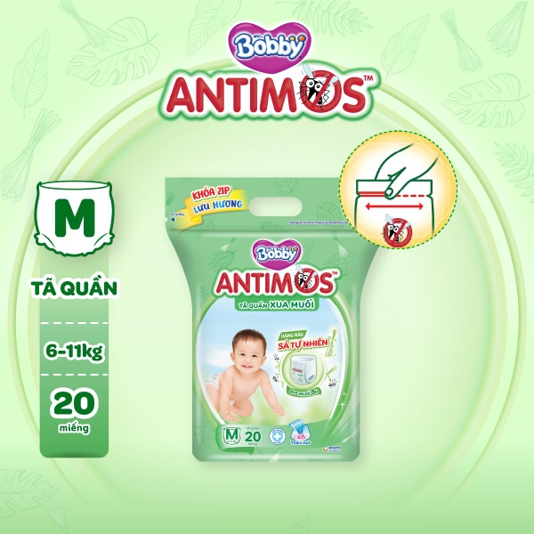 Túi tã bỉm quần xua muỗi Bobby Antimos 20 miếng - size M20