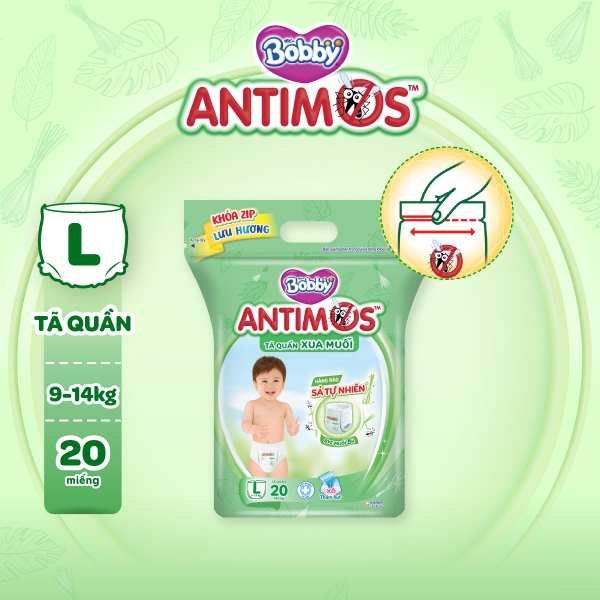 Túi tã bỉm quần xua muỗi Bobby Antimos 20 miếng - size L20