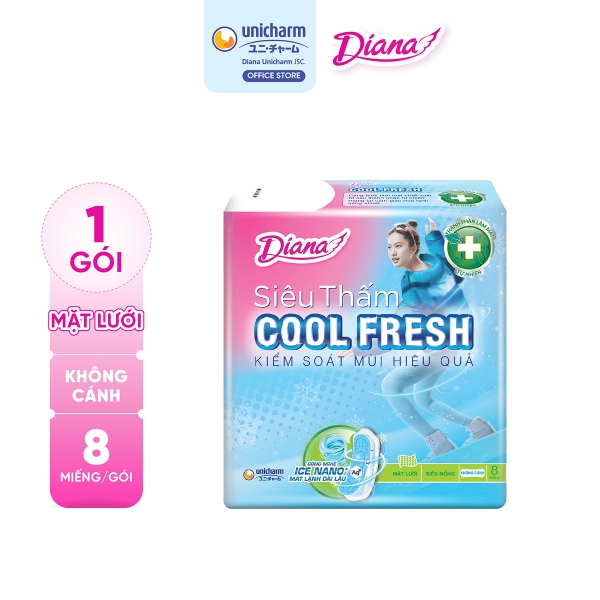 Diana Băng vệ sinh Siêu thấm Cool Fresh siêu mỏng không cánh 8 miếng/gói