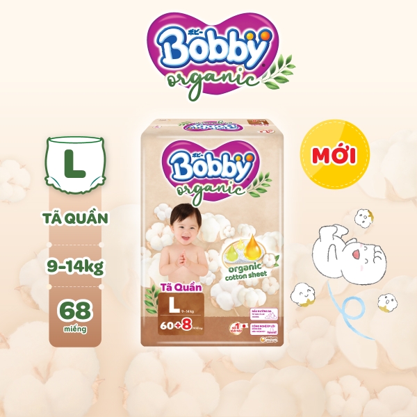 [TẶNG MIẾNG NGẪU NHIÊN] Tã bỉm quần cao cấp Bobby Organic chăm sóc dịu nhẹ từ thiên nhiên L60