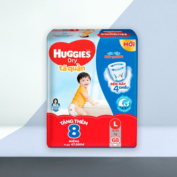 [Tặng thêm 8 miếng] Tã/bỉm quần Huggies L68