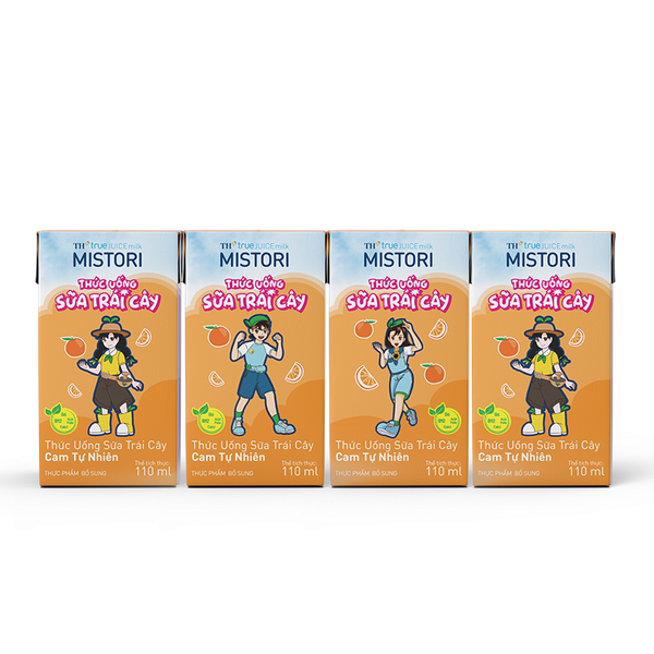 Lốc Thức Uống Sữa Trái Cây Cam Tự Nhiên TH true JUICE milk MISTORI 110ml lốc 4