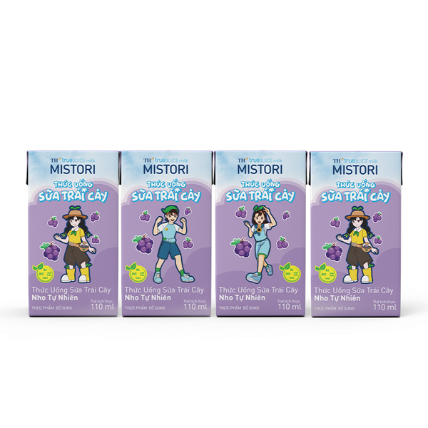 Lốc Thức Uống Sữa Trái Cây Nho Tự Nhiên TH true JUICE milk MISTORI 110 ml lốc 4