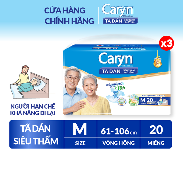 [COMBO 3] Caryn Tã dán M20/L20/XL20 Siêu thấm dành cho người hạn chế khả năng đi lại