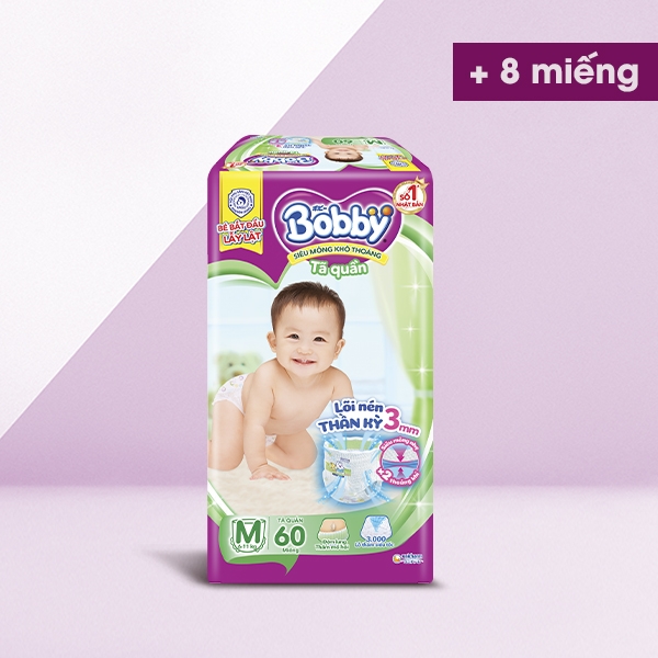 [Tặng 8 miếng] Tã/Bỉm quần Bobby siêu thoáng M60