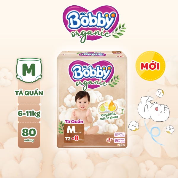 [TẶNG MIẾNG NGẪU NHIÊN] Tã bỉm quần cao cấp Bobby Organic chăm sóc dịu nhẹ từ thiên nhiên M72