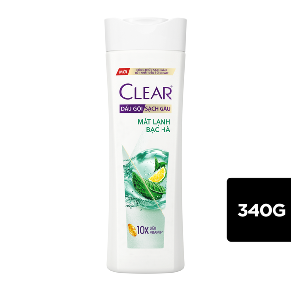 Dầu Gội CLEAR Bạc Hà Mát Lạnh Sạch Gàu (chai 340g)
