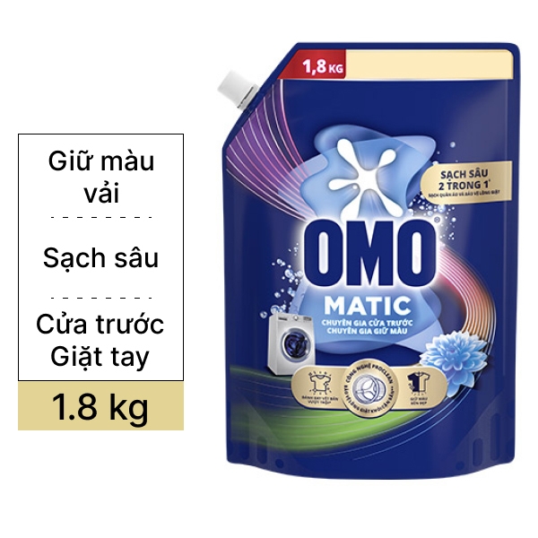 Nước Giặt OMO Matic Chuyên Gia Giữ Màu Cho Máy Giặt Cửa Trước Túi 1.8kg