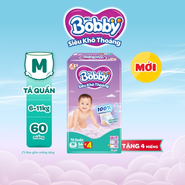 Bobby Tã bỉm quần M56 Siêu khô thoáng (cộng miếng ngẫu nhiên)
