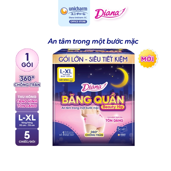 [Thùng 24 Gói] Diana BeautyHip Băng Vệ Sinh Dạng Băng Quần L-XL 5 miếng_010576