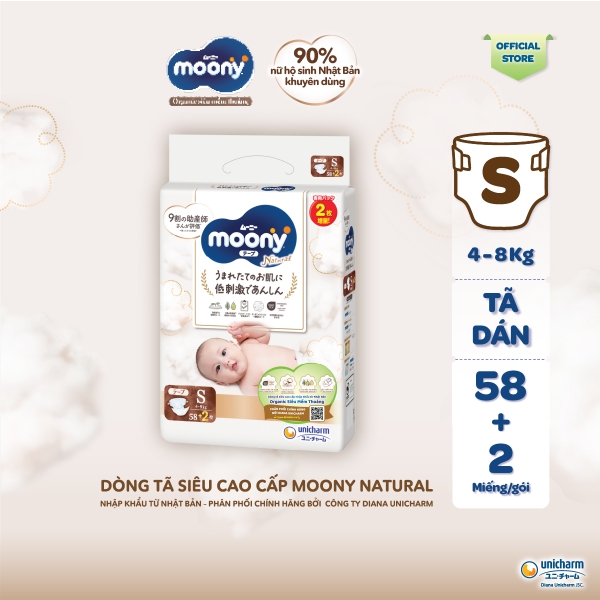 Tã dán Moony Natural siêu cao cấp S58+2
