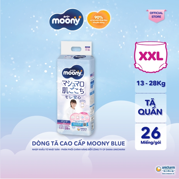 Moony Tã bỉm quần xanh XXL26 bé gái - Nhập khẩu Nhật Bản