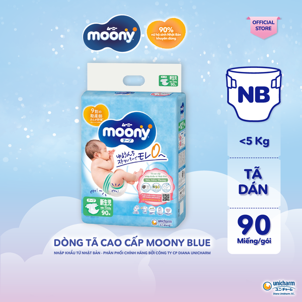 Moony Tã/bỉm dán xanh NB76+14 - Nhập khẩu Nhật Bản