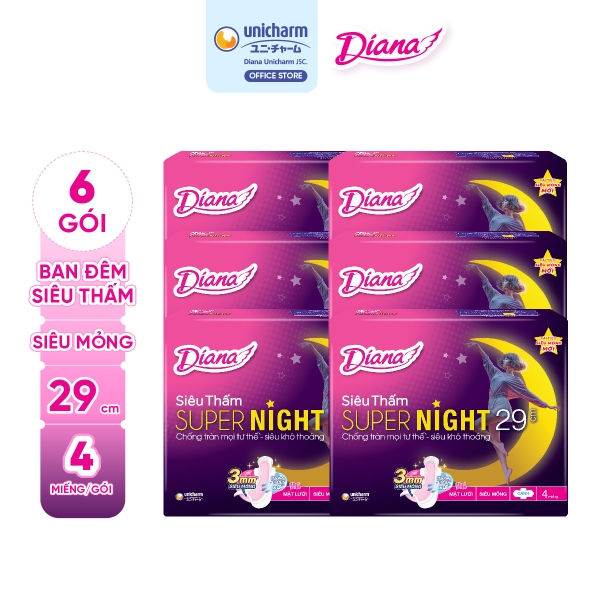 [THÙNG 48] Diana Băng vệ sinh Siêu thấm Super Night 29cm 4 miếng/gói