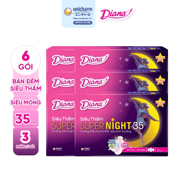 [COMBO 6] Diana Băng vệ sinh Siêu thấm Super Night 35cm 3 miếng/gói
